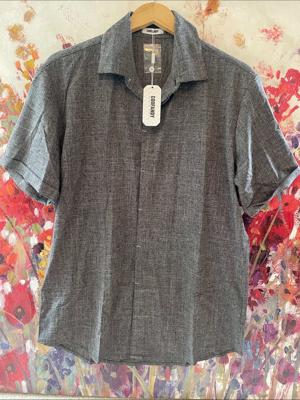 NWT COOFANDY Gray Short-Sleeve Casual Button-Down Shirt
